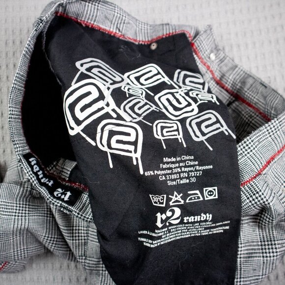 R2 Randy Y2K Checkered Skull Cropped Pants 30W - Picture 6 of 8